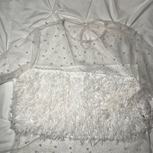 Nordstrom White Ruffled Blouse with Embellished Sleeves